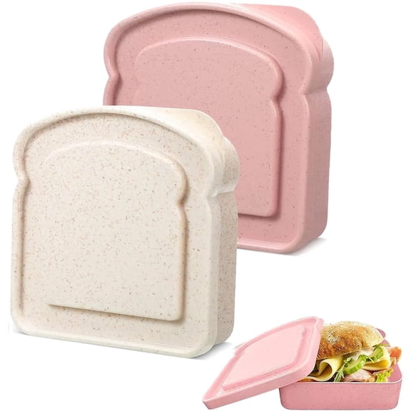 Januofit Sandwich Containers, Sandwich Containers for Lunch Boxes, Reusable Plastic Food Storage Sandwich Box with Lid, BPA Free, Microwave Safe, for Family Adults for Office, Camping (White & Pink)