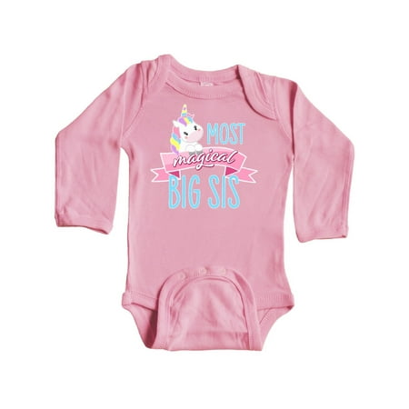 

Inktastic Most Magical Big Sis- cute unicorn Gift Baby Girl Long Sleeve Bodysuit