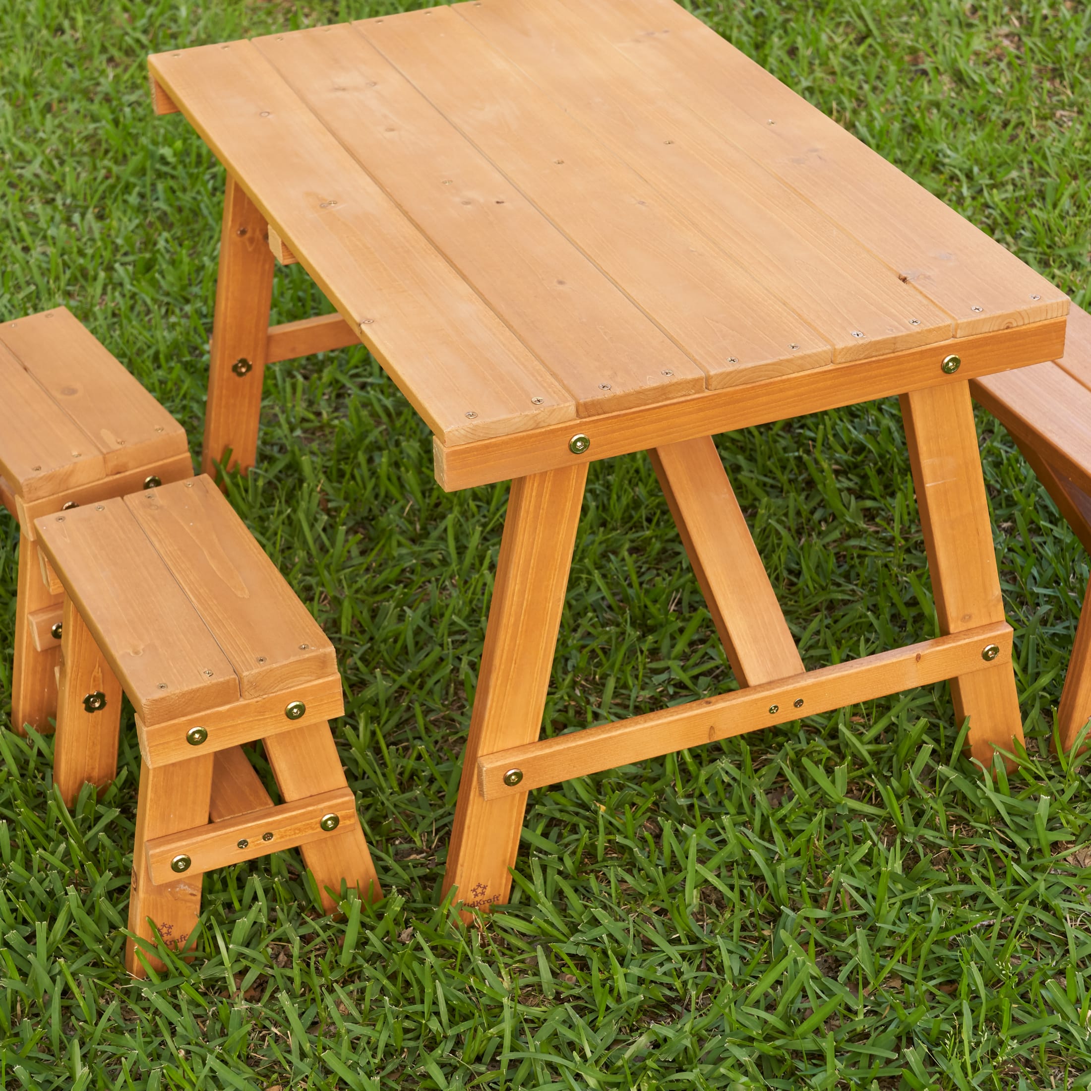 KidKraft Wooden Outdoor Picnic Table with Three Benches, Kids Patio Furniture, Amber - image 2 of 5