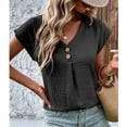thumbnail image 6 of JGGSPWM Women Solid Tops Crewneck Short Sleeve Shirts Button Up Pleated Blouse Fancy Tunic Casual Summer Tshirts Comfortable Tees Black M, 6 of 6