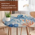 thumbnail image 3 of Coastal Blue Octopus Round Tablecloth 55-60 Inch Round Fitted Table Cloth with Elastic Edge, Retro Nautical Coral Starfish Leaves Waterproof Table Cover Protector for Outdoor Picnic Party Dining, 3 of 9