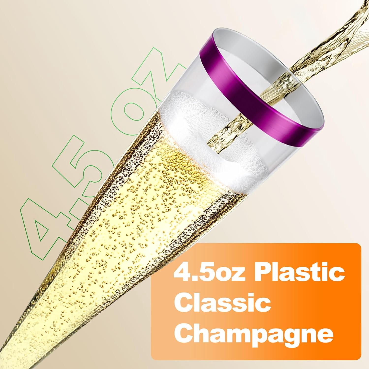 100 Pcs Plastic Champagne Flutes,4.5oz Plastic Champagne Glasses,Clear Disposable Champagne Flute,Plastic Toasting Glasses for Parties Wedding Drinking Party Cocktail Cups (Purple)