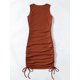 thumbnail image 2 of Vestido corto sin mangas fruncido para mujer, con cordón y lazo lateral, cuello redondo, vestido corto Marrón óxido macizo CH Marrón óxido macizo CH Xishao ropa, 2 of 2