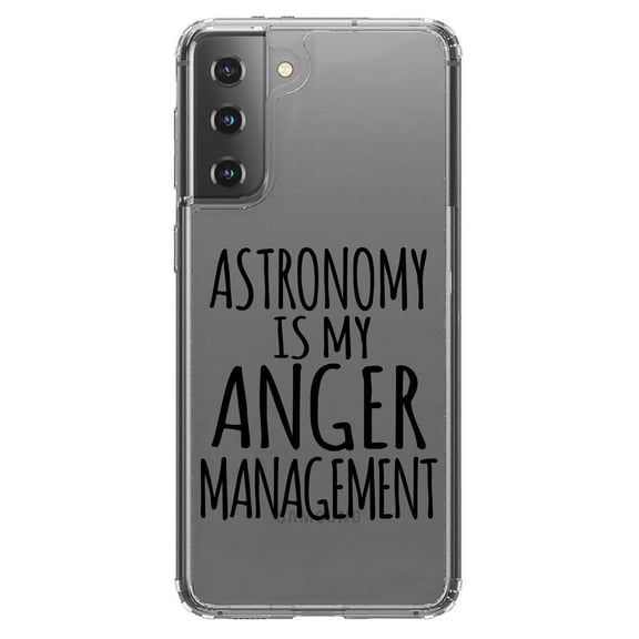 DistinctInk Clear Shockproof Hybrid Case for Galaxy S21 5G (6.2" Screen) - TPU Bumper Acrylic Back Tempered Glass Screen Protector - Astronomy is My Anger Management