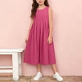 thumbnail image 2 of MGDXOX Girls Sleeveless Cotton Dress with Pleated Bodice and Side Pockets Casual Loose Swing Dress for Everyday Wear Hot Pink 2-3 Years, 2 of 5