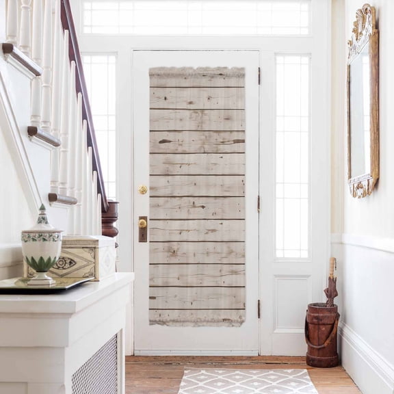 Vintage Farmhouse Door Curtains for Door Window, French Sidelight Front Back Door Curtains With Tieback, Country Retro Beige Wooden Grain Kitchen Rod Pocket Drapes Panel, 54"x72"