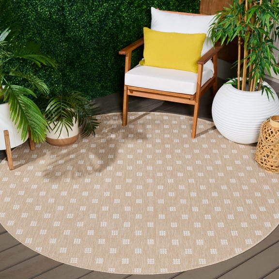 Safavieh Terrace Kelleh Geometric Indoor/Outdoor Area Rug, Beige/Ivory, 6'7" x 6'7" Round