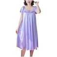 thumbnail image 2 of Sakmal Knee Length Nightgowns for Women Cute Silky Purple Nightwear Short Sleeve Floral Nightgowns for Women, 2 of 5
