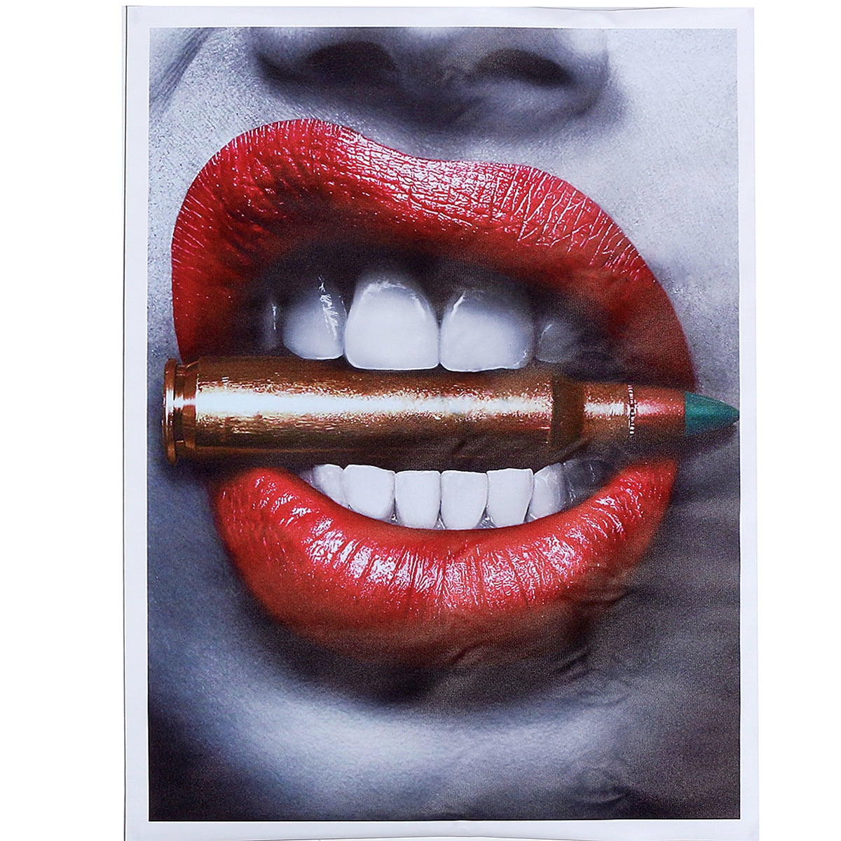NO FRAME 19.68'' x 27.56'' Sexy Bloody Red Lips Bite Bullet Money