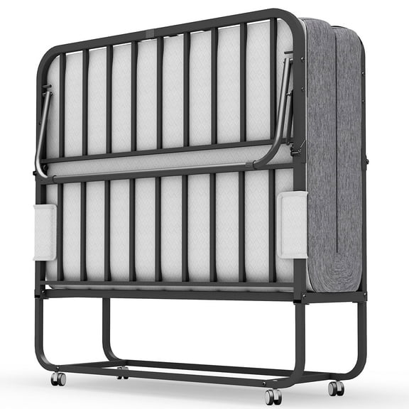 Large Folding Bed with Mattress, 75" x 46" Folded Bed, Rollaway Bed Guest Bed for Adults with Sturdy Frame