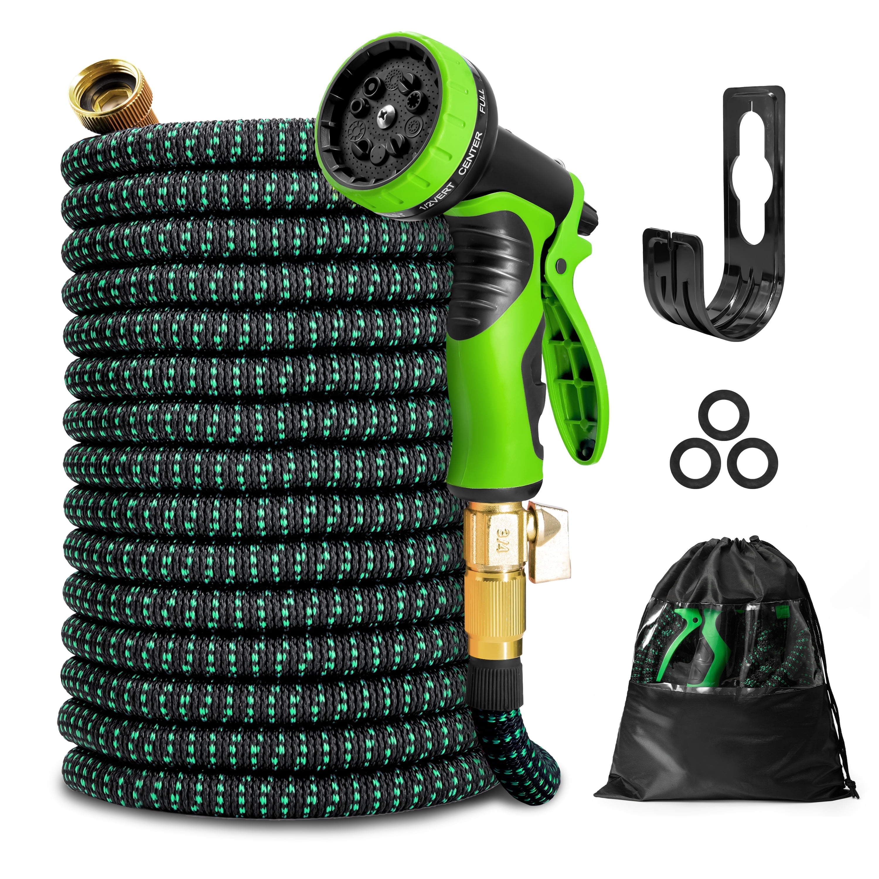 (2 pack) Kotto 150ft Flexible Garden Hose, Water Hose for Outside with 10 Spray Nozzles, Brass Connector, Leak-Proof, Green, father's day gifts