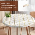 thumbnail image 5 of Golden Chevron Round Fitted Table Cover Lines Abstract Geometric Minimalist Waterproof Table Cloth with Elastic Edge Wipeable Tablecloth for Picnic Camping Party Fits 55"-60" Diameter, 5 of 8