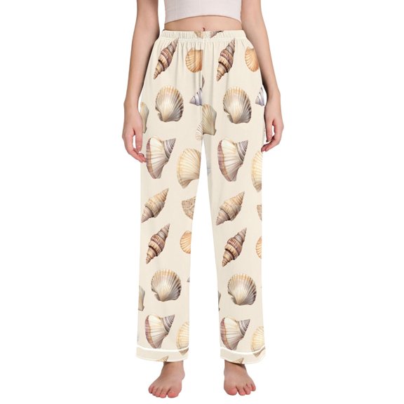 FORMRS Women's Pajama Pants with Pockets Soft Comfy Loungewear Sleep Bottom, Sizes S-2XL, Watercolor Seashells