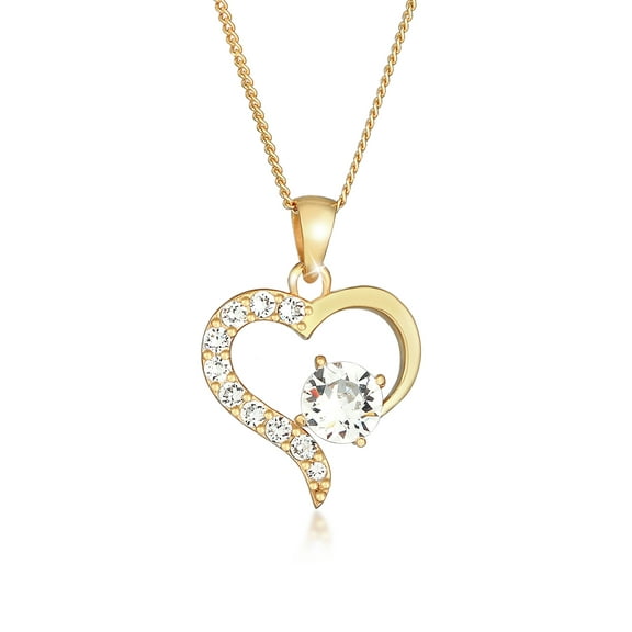 Elli by Julie & Grace Crystal Heart Pendant Necklace 925 Silver 14 K gold-plated