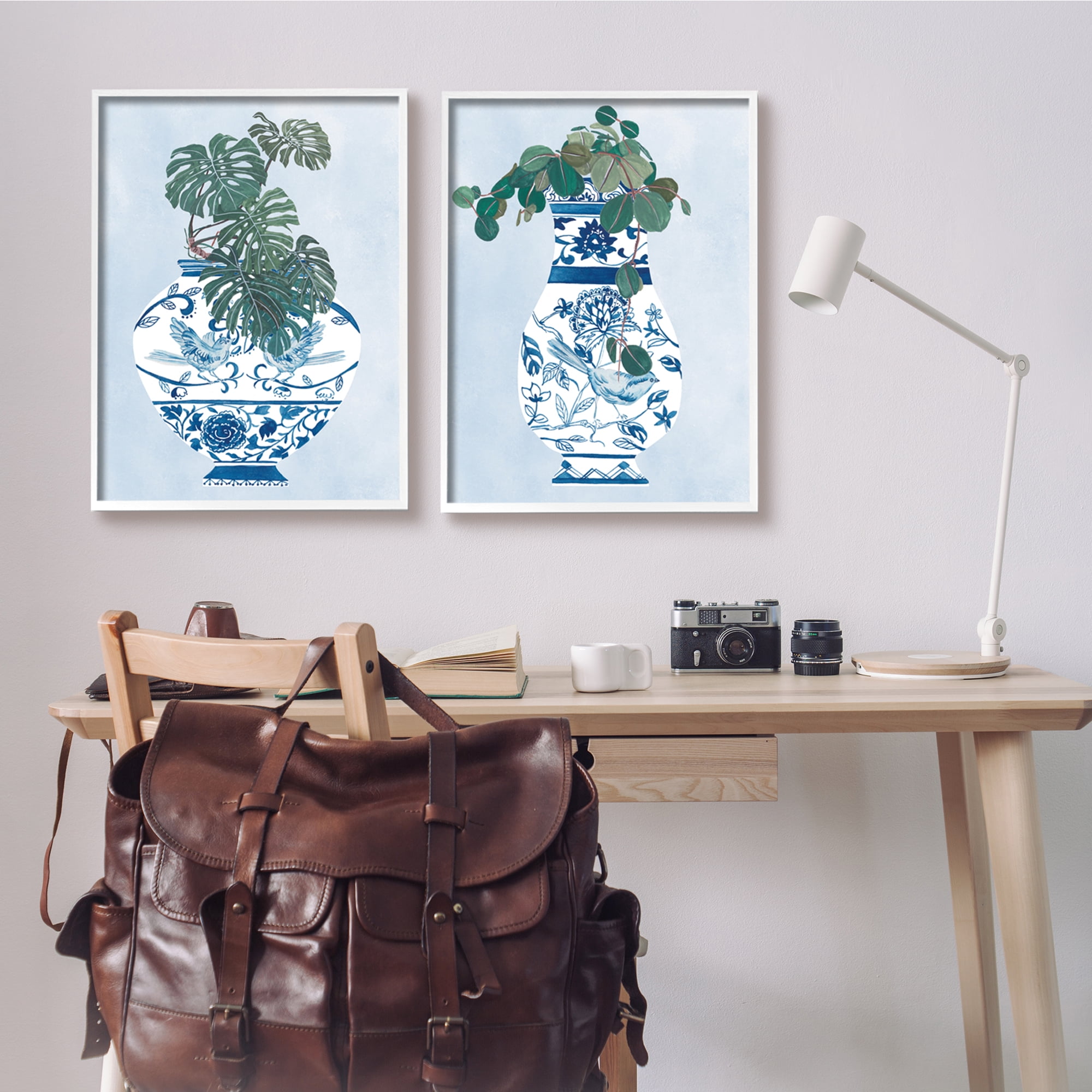 Stupell Indtries Elegant Indoor Plant Still Life Ornate Blue Vases,24 x 30,Design by Melissa Wang&nbsp;