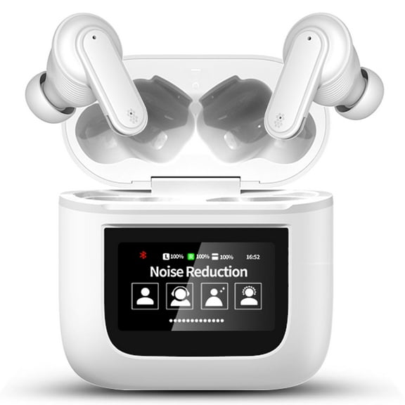 Wireless Earbuds, Bluetooth Headphones 5.3, Noise Cancelling in-Ear Earphones with LED Display for Mobile Phones, Tablets, White