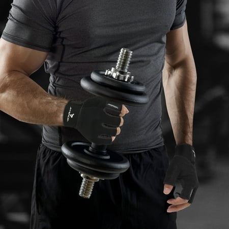 ATERCEL Anti-Slip Ventilated Men and Women Half Finger Fabric Black Weight Lifting Gloves, M