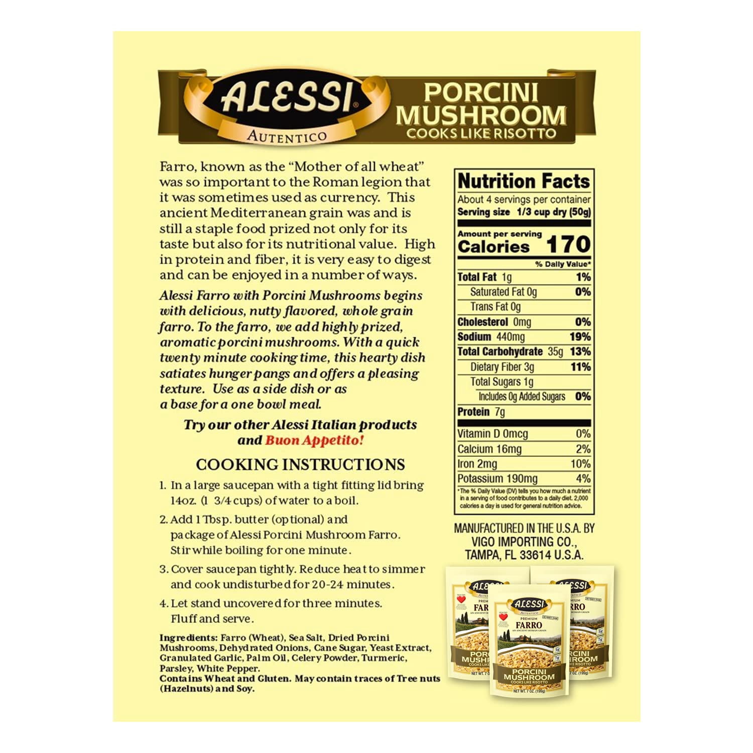 Alessi Autentico, Premium Seasoned Roman Grain Farro, Cooks Like Risotto, Heart Healthy, Easy To Prepare, 7Oz (Variety Pack, Pack Of 3)
