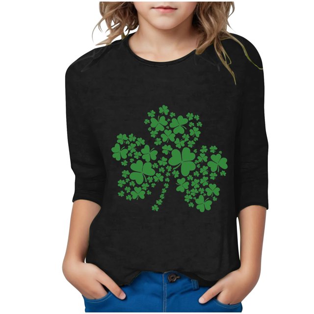 FAIWAD Hauts pour Enfants Garçons Filles Jour de la Saint-Patrick Unisexe Col Rond Manches 3/4 Trèfle Chandail Décontracté Ample Quotidien