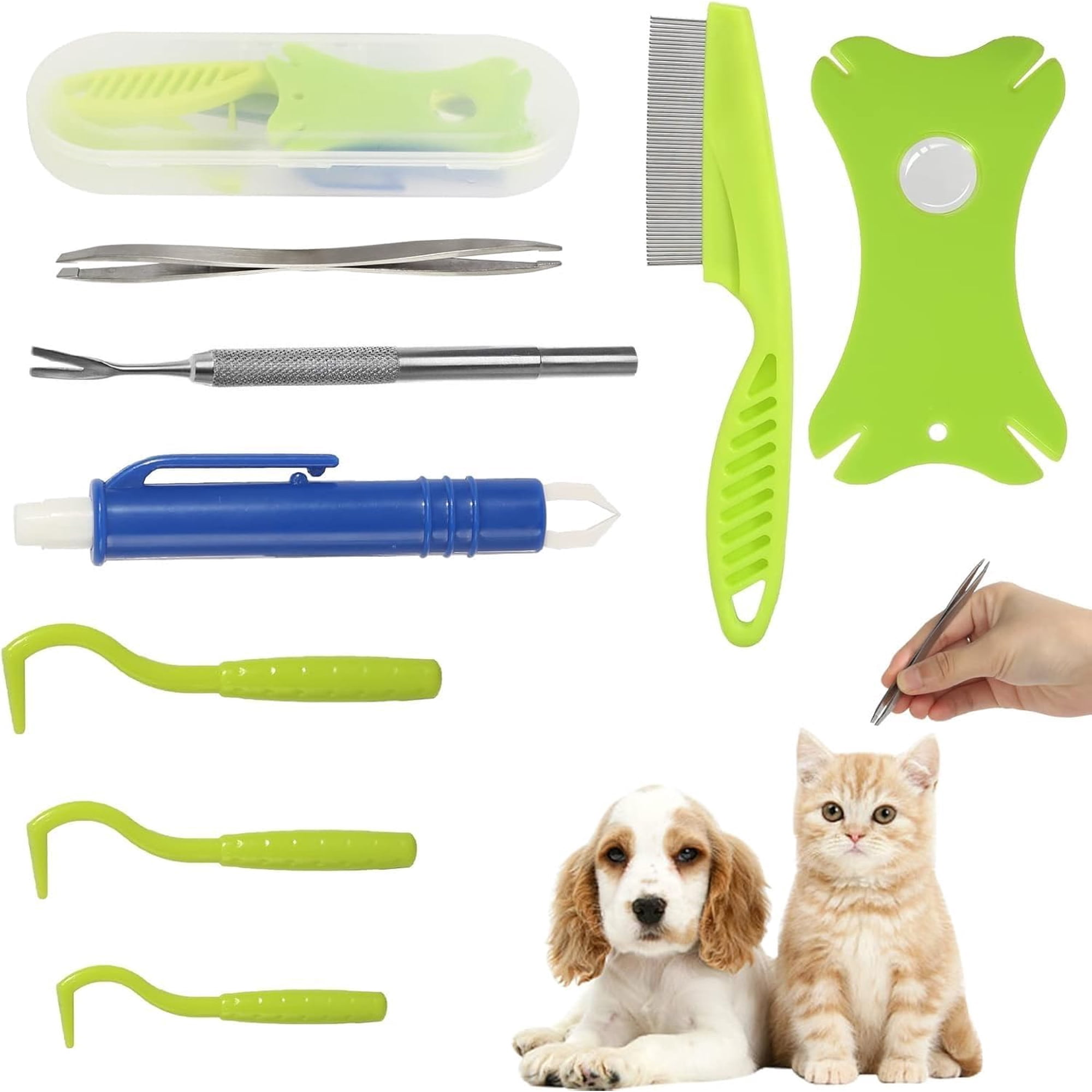 8 in 1 Tick Removal Tool Kit with Storage Box Tick Tweezers Flea Comb Magnifying Glass Pet Tick Remover Tool for Dogs and Cats Tick Comb Set