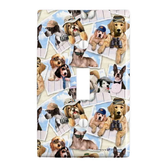 Cool Dogs on Framed on Fence Pattern Plastic Wall Decor Toggle Light Switch Plate Cover
