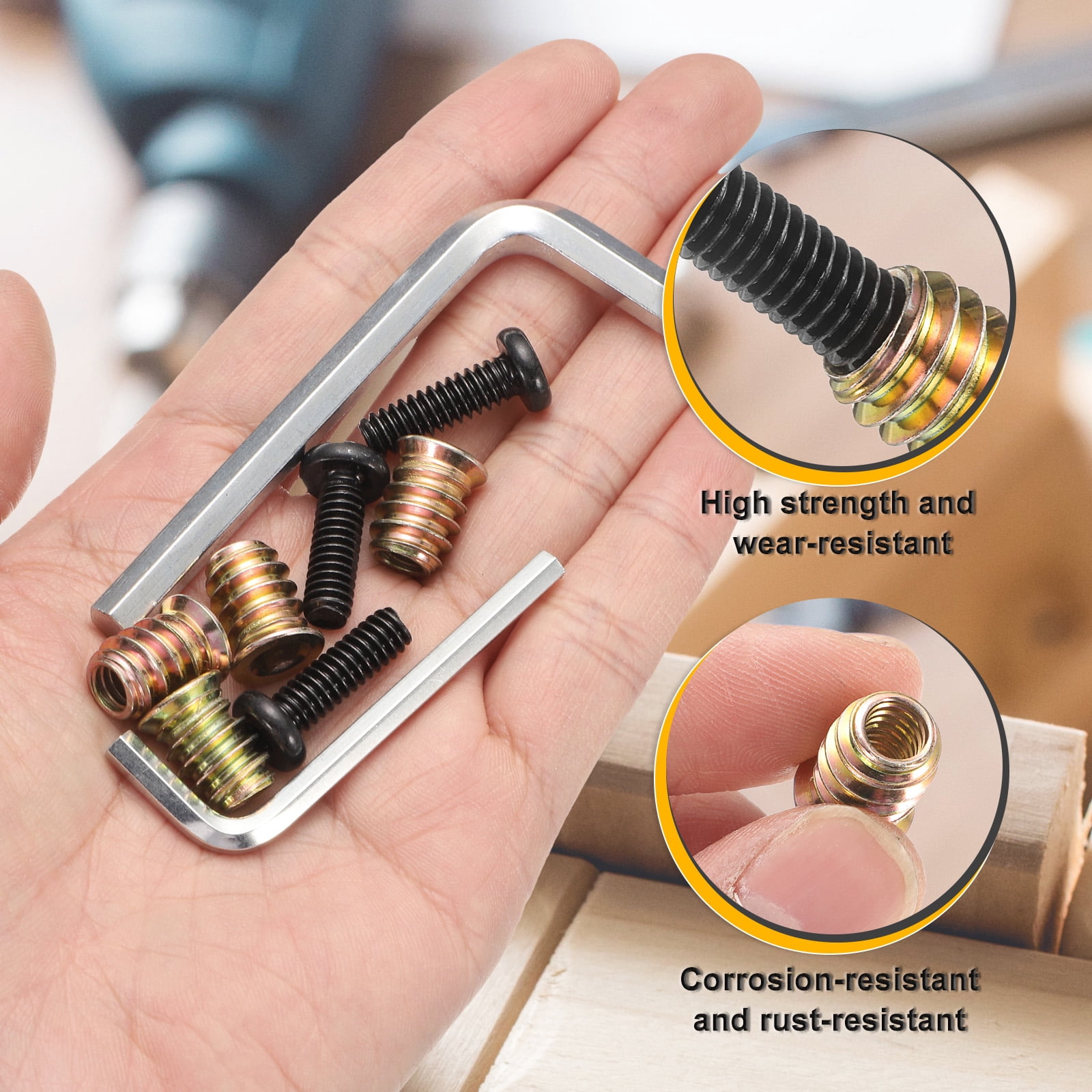 30Sets 5/16 x 1-5/32" Furniture Screw Threaded Inserts for Wood, 5/16 x 19/32" Inserts Nut Bolt Fastener Connector with Hex Socket Drive Mount for Secure Joints