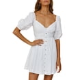 thumbnail image 5 of hirigin Women Dress, Short Sleeve V Neck Solid Color Buttons Casual Party Club Street Spring Short Dress, White, 5 of 8