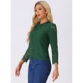 thumbnail image 3 of DARING DIVA Ruffle Neck Floral Elegant Blouse M Dark Green, 3 of 6
