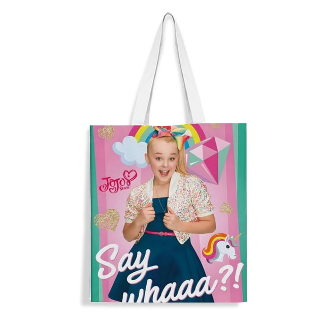 JOJO Siwa Bolso de tela con estampado de lienzo para mujer, bolsa de compras reutilizable y estética, con cremallera interior, regalo para mujer,38*45cm.