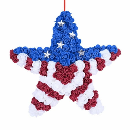 

XiLanHUA Christmas Decorations Idyllic July 4 Wreath Patriotic Americana Wreath Handcrafted Memorial Day Wreath Festival Garland Decoration Front Door Wall Home Decor