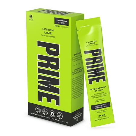 Prime Hydration Sticks, Lemon Lime, 6 Count, Electrolytes, Zero Sugar