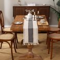 thumbnail image 2 of Linen Striped Table Runner with Fringe, Boho Rope Patchwork Dining Table Decor, Rustic Runner for TV Cabinet Coffee Table Sideboard, 2 of 6