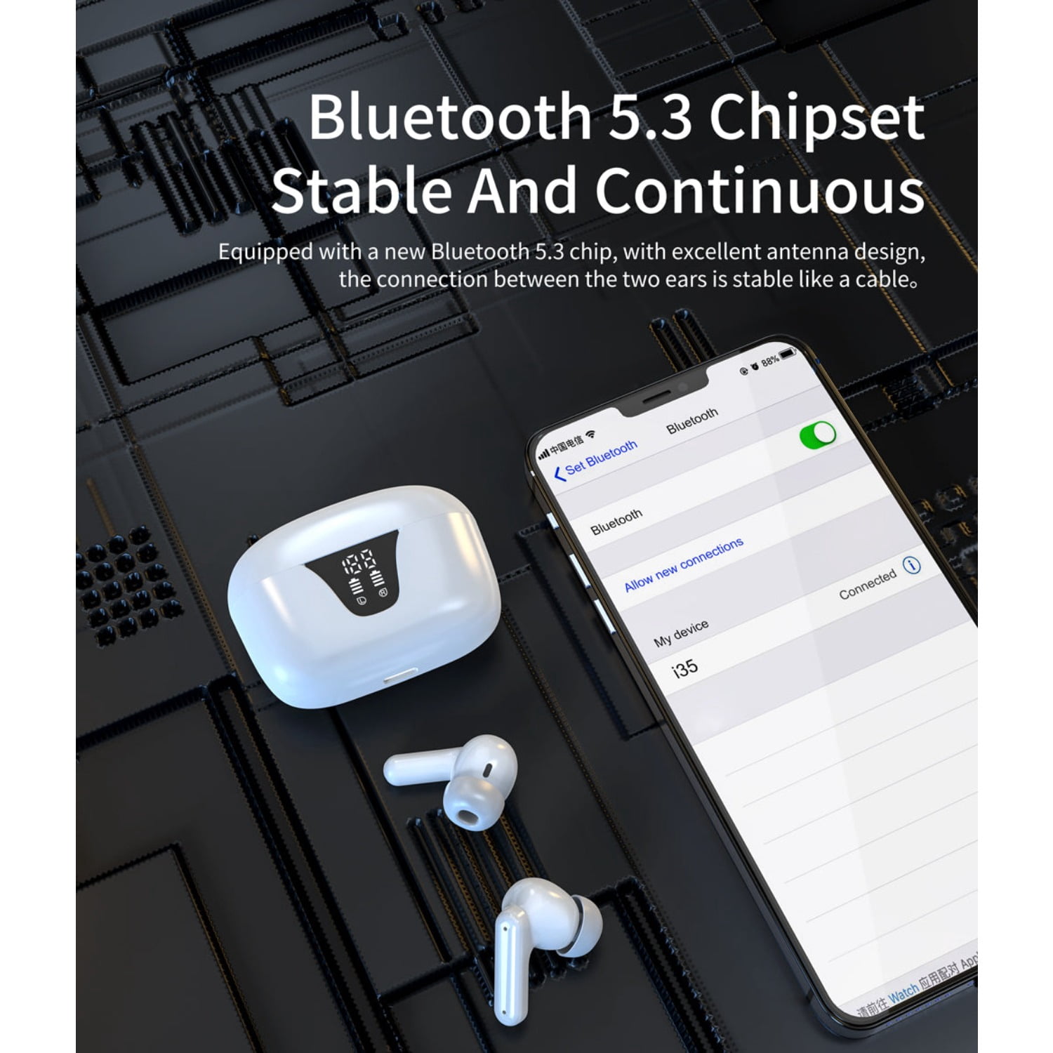Teetheory Wireless Earbuds, Bluetooth 5.3 Headphones with 50H Playtime, LED Digital Display, HiFi Stereo Earphones with Touch Control for Calls, Sports