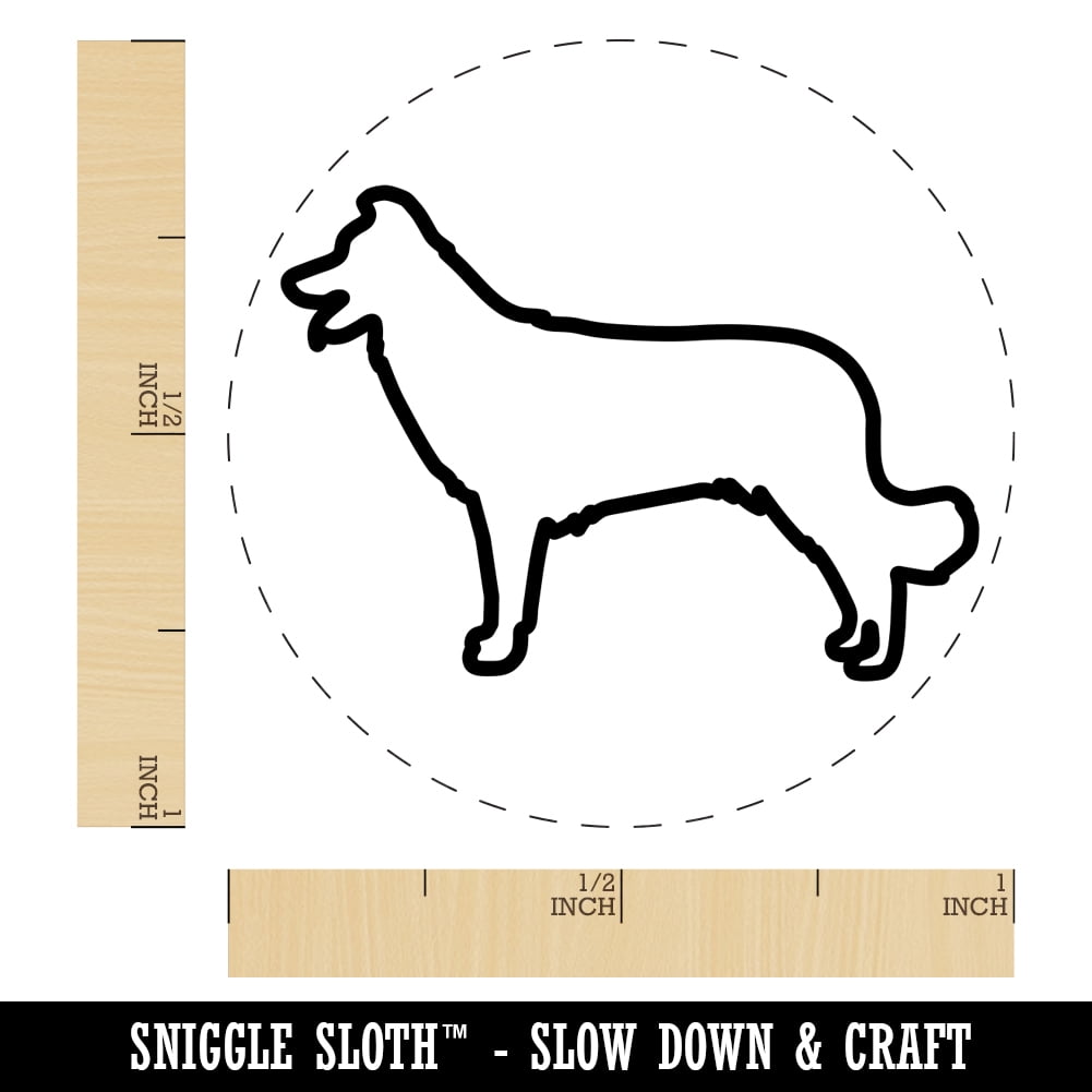 Border Collie Dog Outline Self-Inking Rubber Stamp Ink Stamper - Blue Ink - Medium 1 Inch