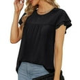 thumbnail image 7 of Moxiu Baby Doll Tops for Women 2025,Womens Summer Tops Crewneck Eyelet Ruffle Sleeve Blouses Elegant Dressy Casual Babydoll Shirts Black,XL, 7 of 7