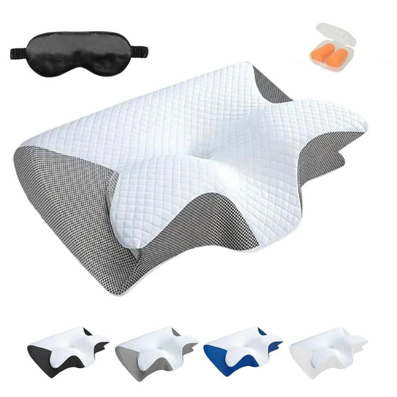 Glovoro Pillow, Pillow for Sleep Apnea, Cervical Neck Traction Pillow, Ergonomic Side Sleeper Pillows for Pain Relief, for Side, Back, Stomach Sleepers(Grey)