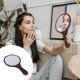 thumbnail image 3 of 1Pc Wooden Handle Makeup Mirror Retro Cosmetic Mirror Handheld Makeup Mirror, 3 of 4