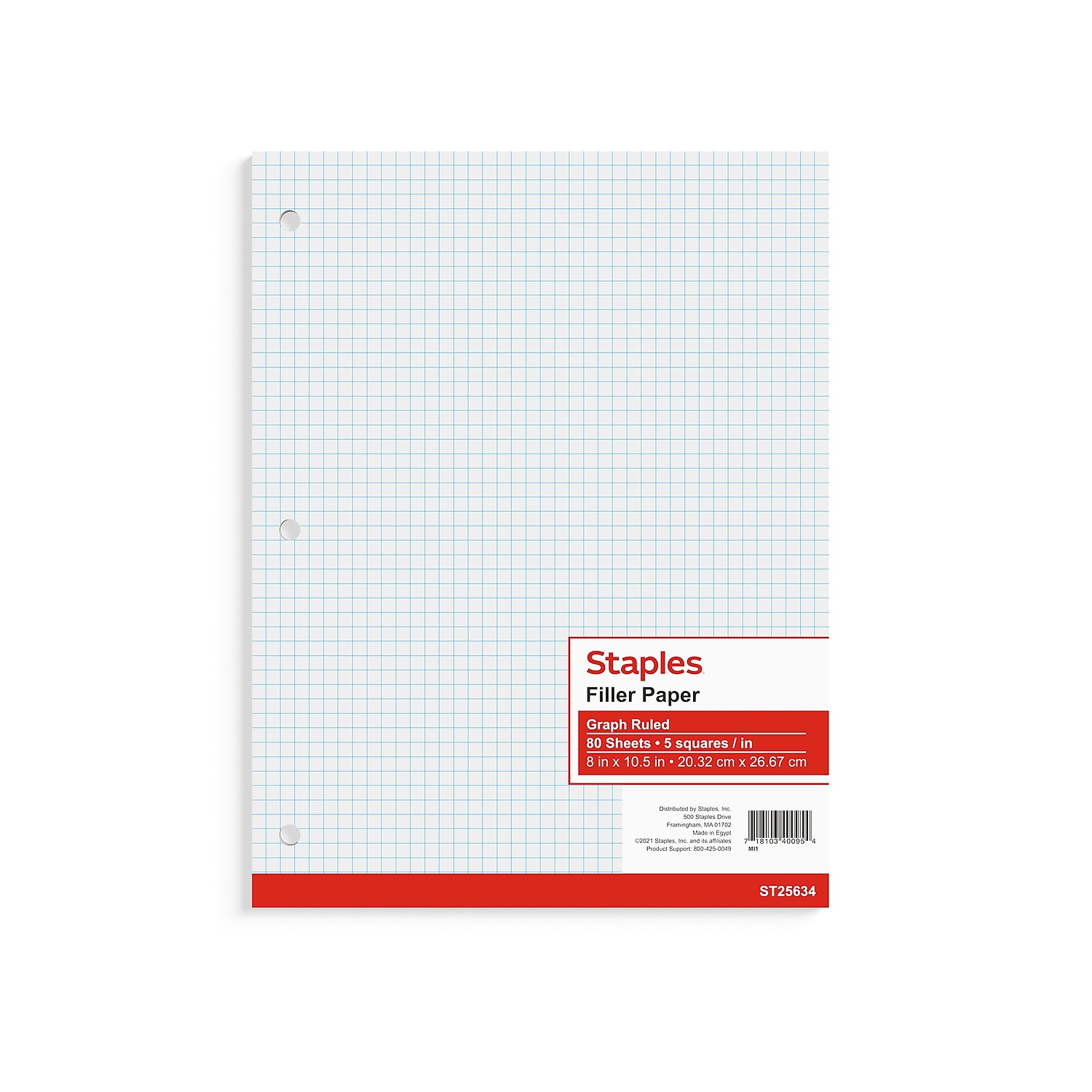 Staples Graph Ruled Filler Paper 8" x 10.5" White 3/Pack