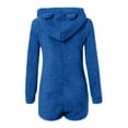 thumbnail image 6 of ZyeKqe Short Rompers for Women Warm Fuzzy Fleece Sherpa Hooded Jumpsuits Cute Bear Onesie Zipper Plush Sleepwear, 6 of 8