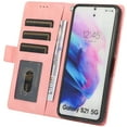 thumbnail image 3 of Skin-Friendly Wallet Case for Samsung Galaxy S22, Premium PU Leather Shockproof Card Slots Cash Holder Flip Cover with Kickstand Folio Magnetic Clasp Wrist Hand Strap Handbag Case,Pink, 3 of 8