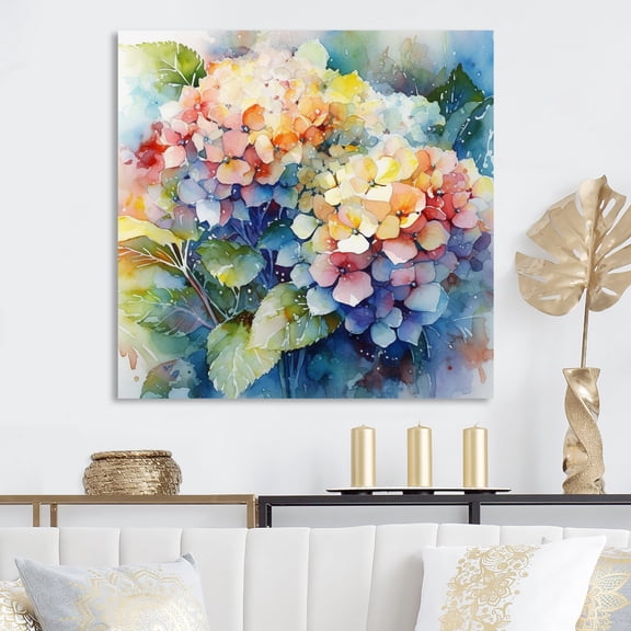 DESIGN ART Designart "Blue Green Hydreangea" Floral Hydrangea Canvas Prints 30 in. wide x 30 in. high