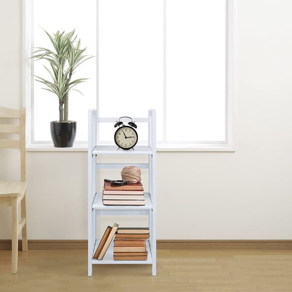 3-Shelf Folding Bookcase, 14" Wide, White - Space Saving Storage for Living Room and Office