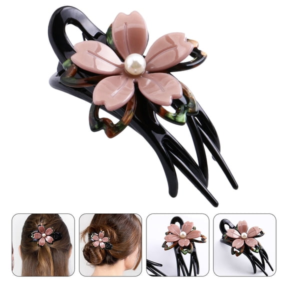 WRITWAA Elegant Pink Hair Bun Clip Flower Duckbill Barrette for Washing Face and Makeup