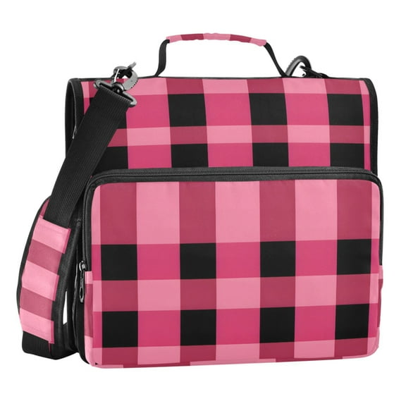 ALAZA Zipper Binder Checkered Pink Grid Print 3 Ring Trapper Keeper File Folder Organizer Bag