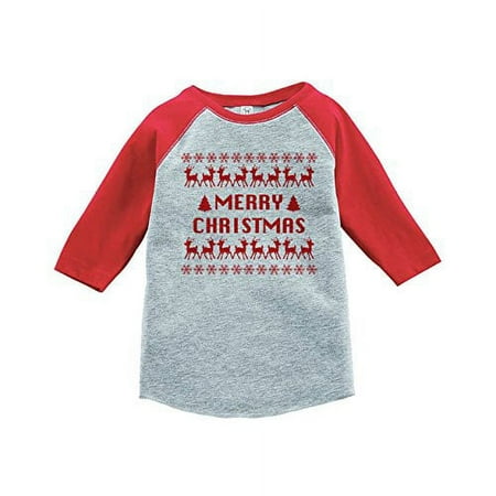 

Custom Party Shop Kids Ugly Sweater Merry Christmas Raglan Shirt Red