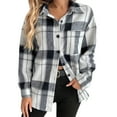 thumbnail image 2 of FDGIU Women's Plaid Flannel Shacket Jacket - Cozy Lapel Button-Down Shirt Coat, Fall Winter Fuzzy Trench Oversized Outerwear, 2 of 7