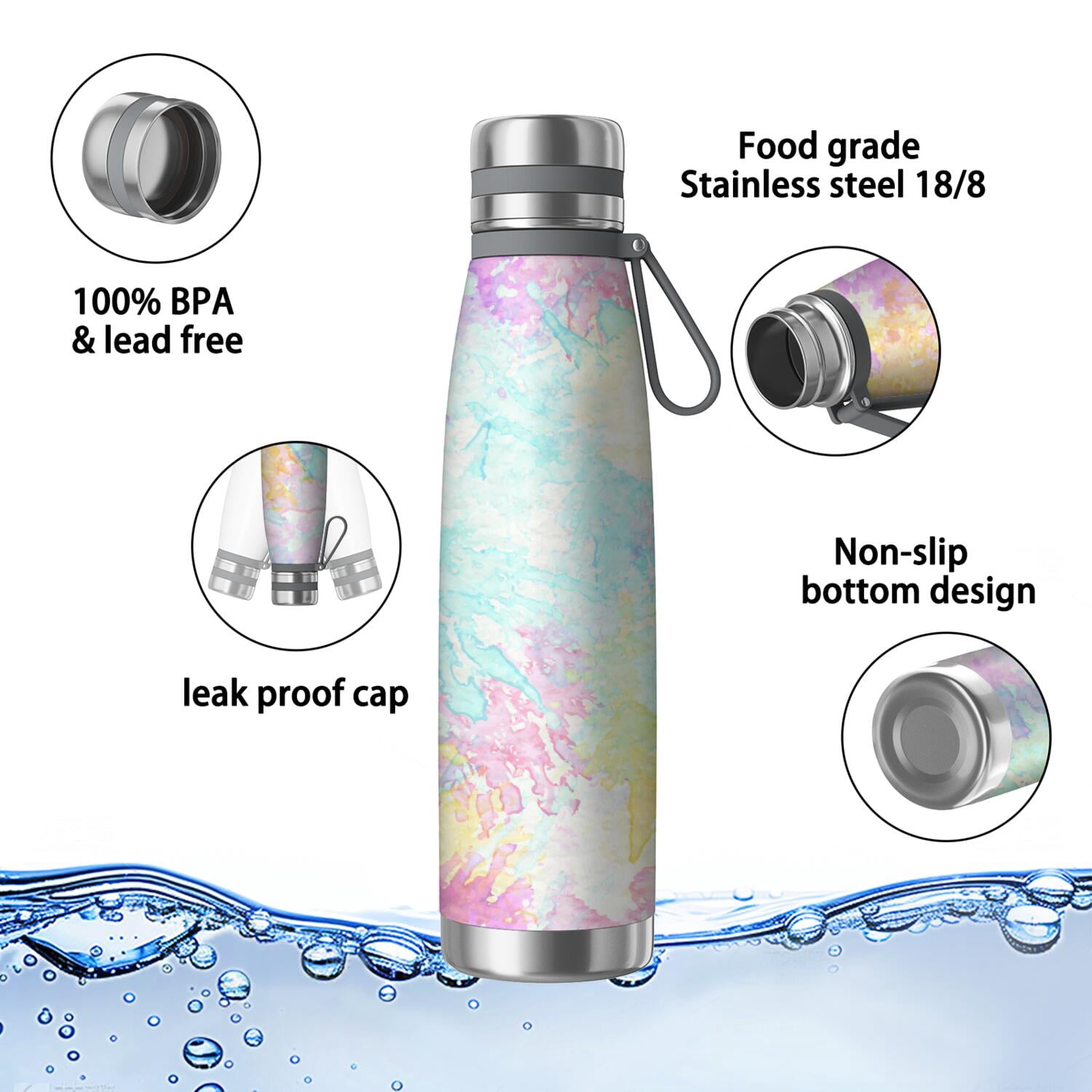29oz Insulated Water Bottle with Tea Infuser, Stainless Steel Travel Mug, Fluid Smoke Aurora Art Style