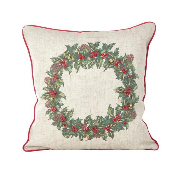 Saro Lifestyle Holly Wreath Jingle Bell Christmas Poly Filled Throw Pillow