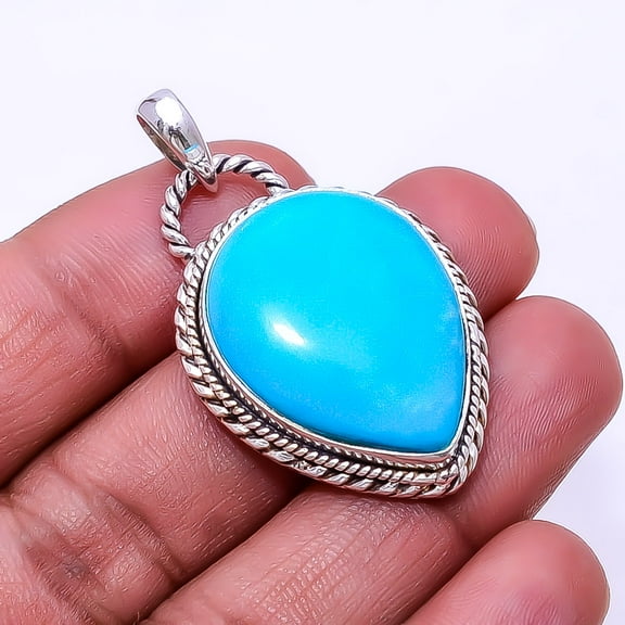 Magnesite Turquoise Designer Handmade 925 Sterling Silver Pendant 1.72" P951739835