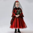 thumbnail image 7 of Girls Halloween Party Dresses Set Bell Sleeve Lace Tulle Dress Retro Vampire Dress Up Clothes Medieval Fancy Ball Gown 10 Years, Wine, 7 of 7